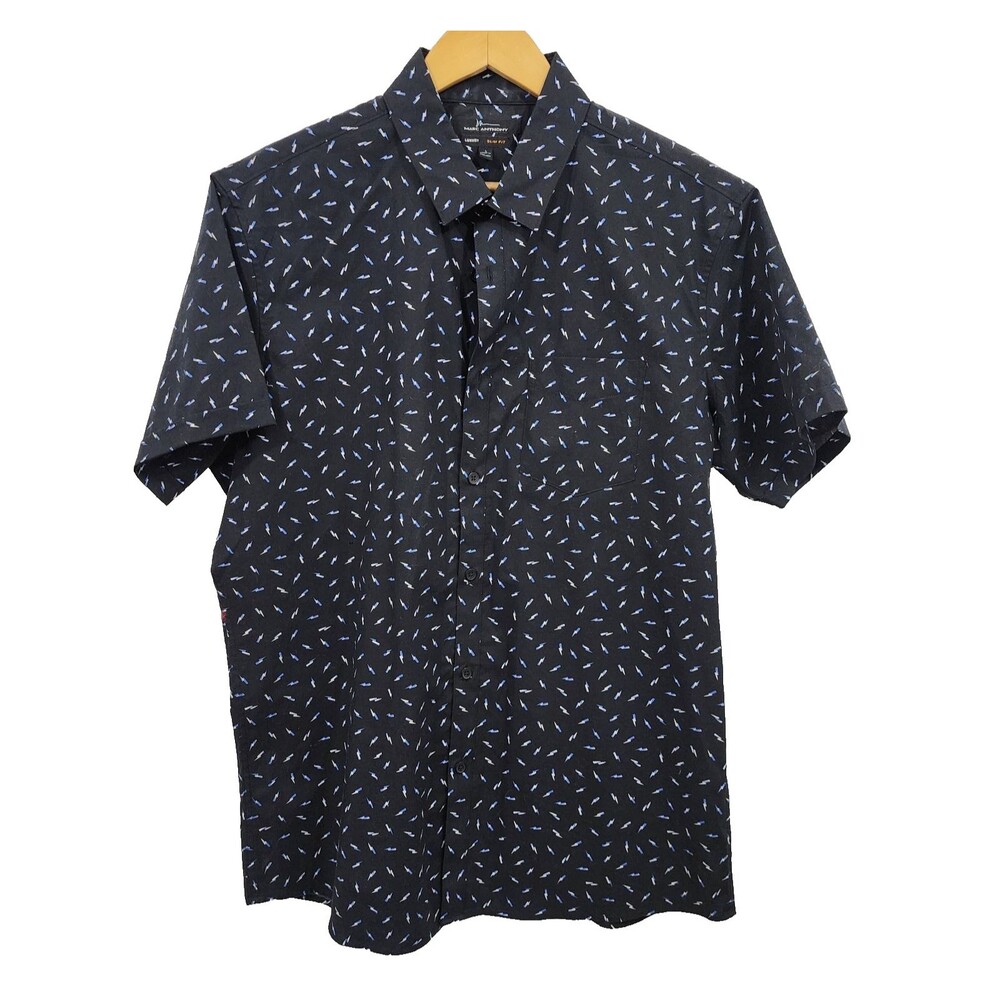 Marc Anthony slim fit short-sleeve button-down shirt lightning bolt Black Mens L